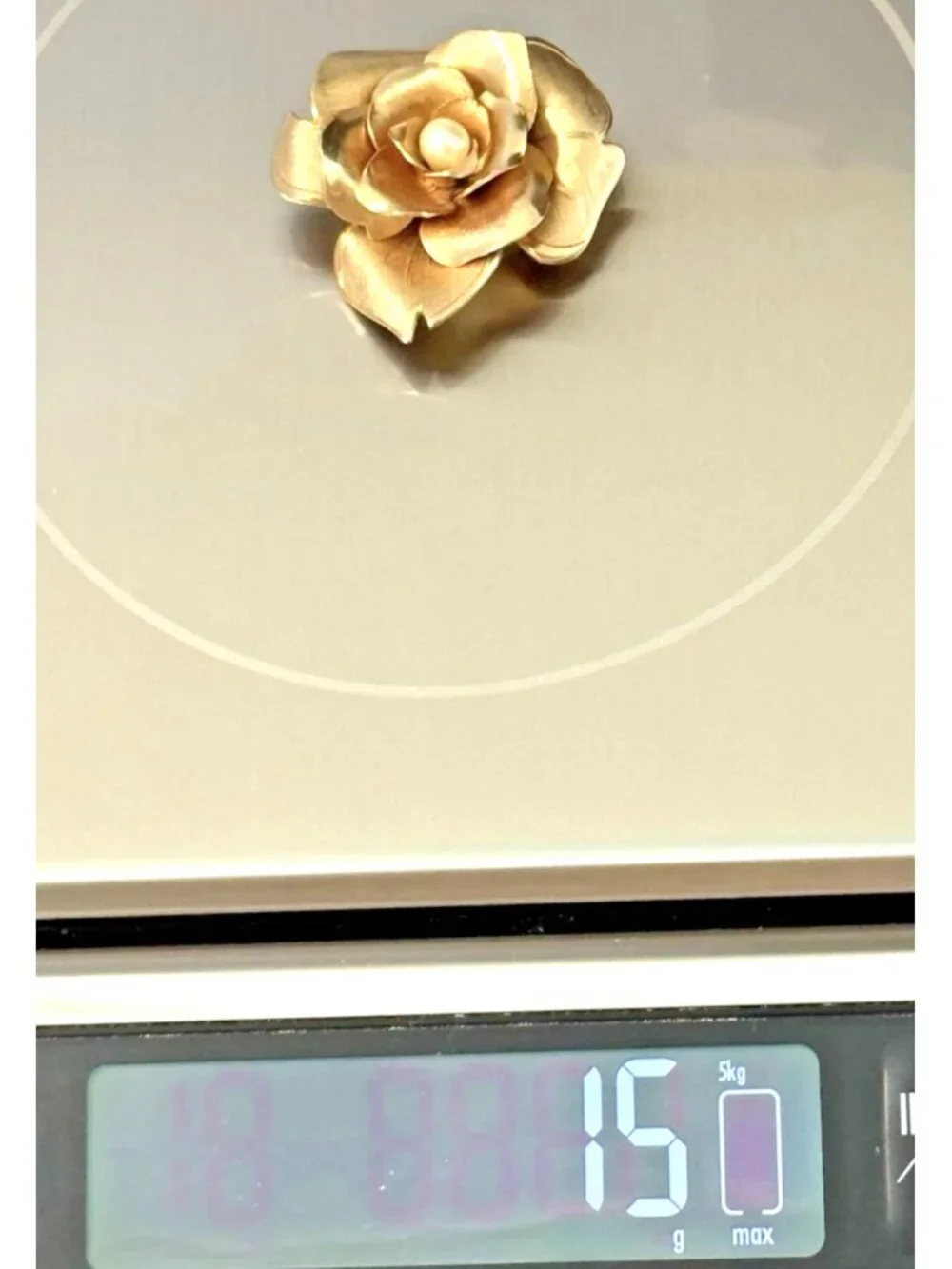 Gold Tone Flower Brooch Pin With Faux Pearl Center